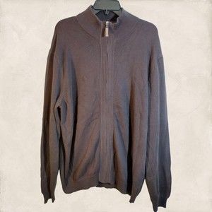 Tasso Elba Men's Brown Cotton Full Zip Sweater - Thick, Warm, and Stylish